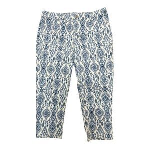 Chico's Blue White Pattern So Slimming Girlfriend Cropped Jeans Size 14 EUC